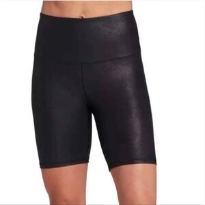 NWT CALIA Women's Sculp Faux Leather Bike Shorts L Black Compression Activewear